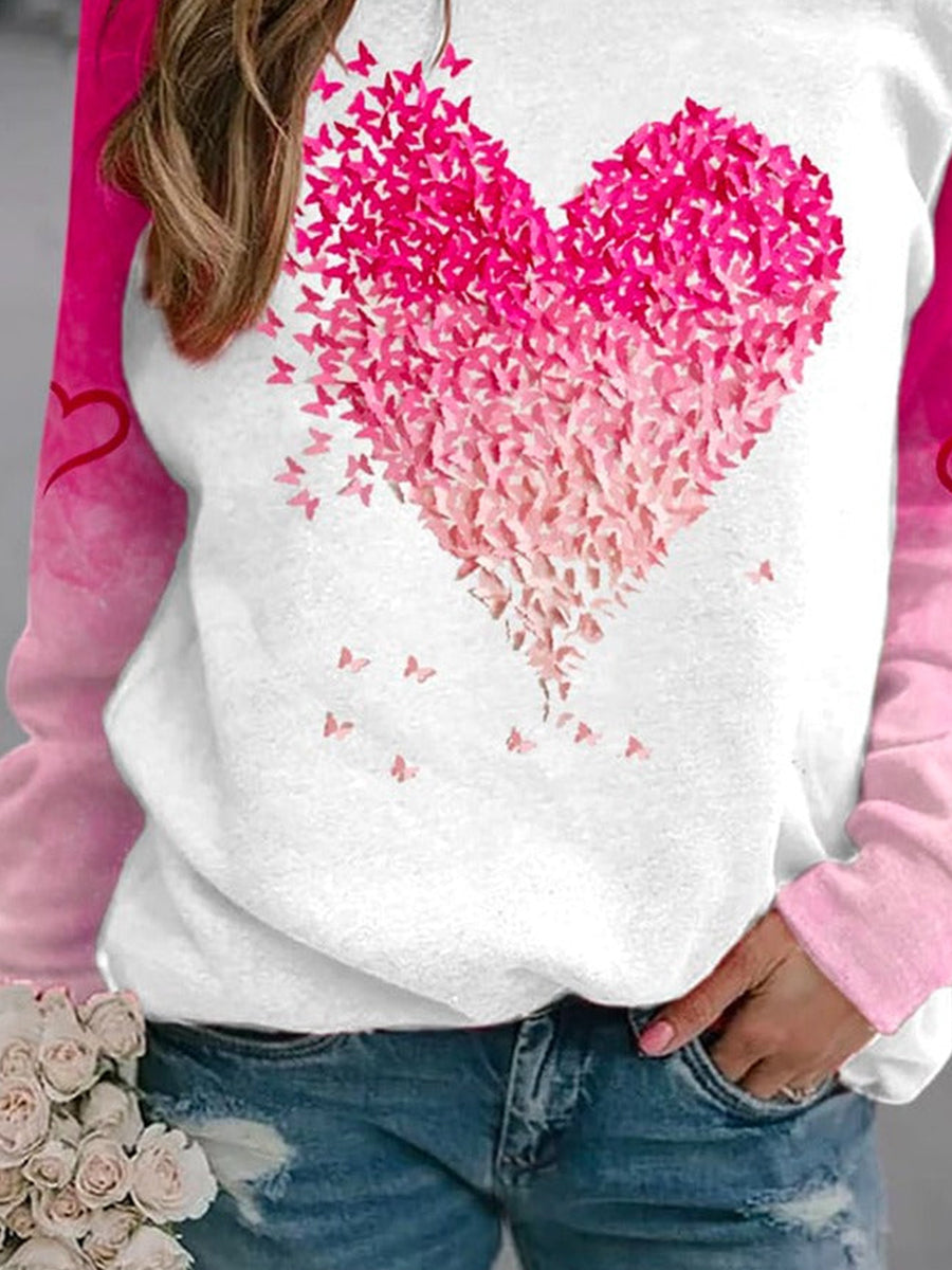 Crew Neck Jersey Heart/Cordate Print Casual Sweatshirt