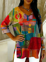 Women's Casual Colorful V-neck 3/4 Sleeve Shirt
