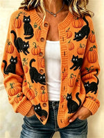 Women Cat Long Sleeve Comfy Vintage Printing Cardigan