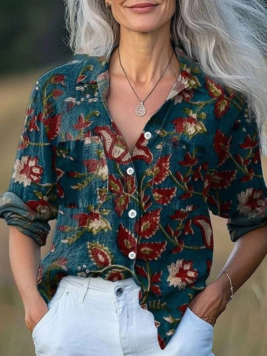 Popular Long Sleeve Floral Print Shirt
