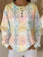 Casual Henley Collar Long Sleeve Geometric Sweatshirt