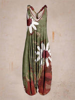 Green Casual Floral Printed Loose Sleeveless Jumpsuit