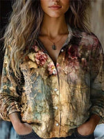 Vintage Lapel Long Sleeve Floral Printed Loose Shirt