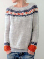 Gray Fair Isle Print Boat Neck Long Sleeve Sweater