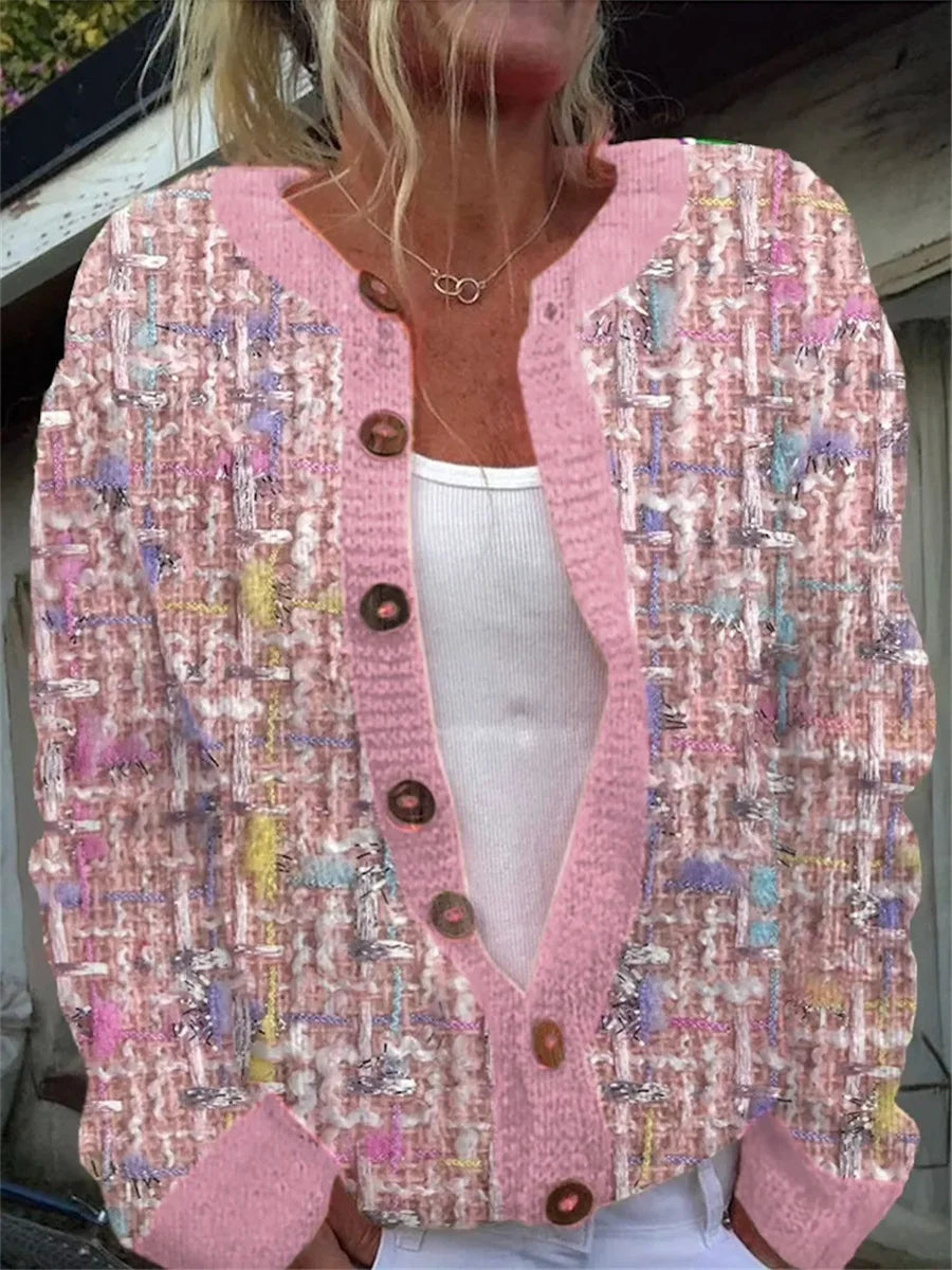Classic Color Block Long Sleeve Casual Comfy Cardigan