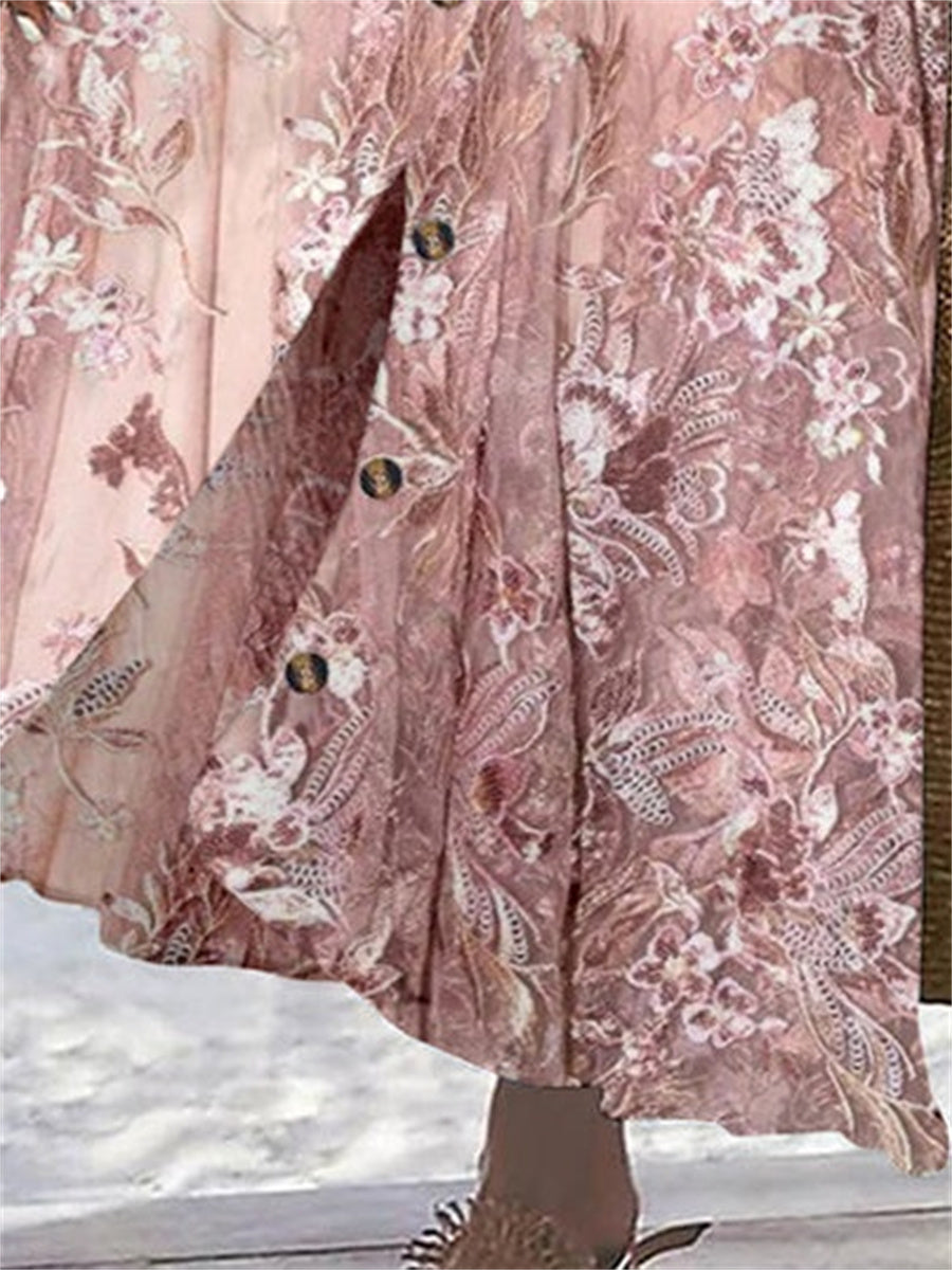 Women's Floral Printed Graphic Straight Fashion Split Button Maxi High Waist Skirt