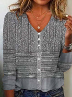 Grey Long Sleeve Print Top