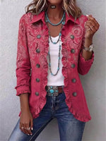 Boho-style Vintage Paisley Print Ruffled Long Sleeve Jacket