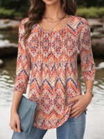 Vintage Abstract Print 3/4 Sleeve Blouse