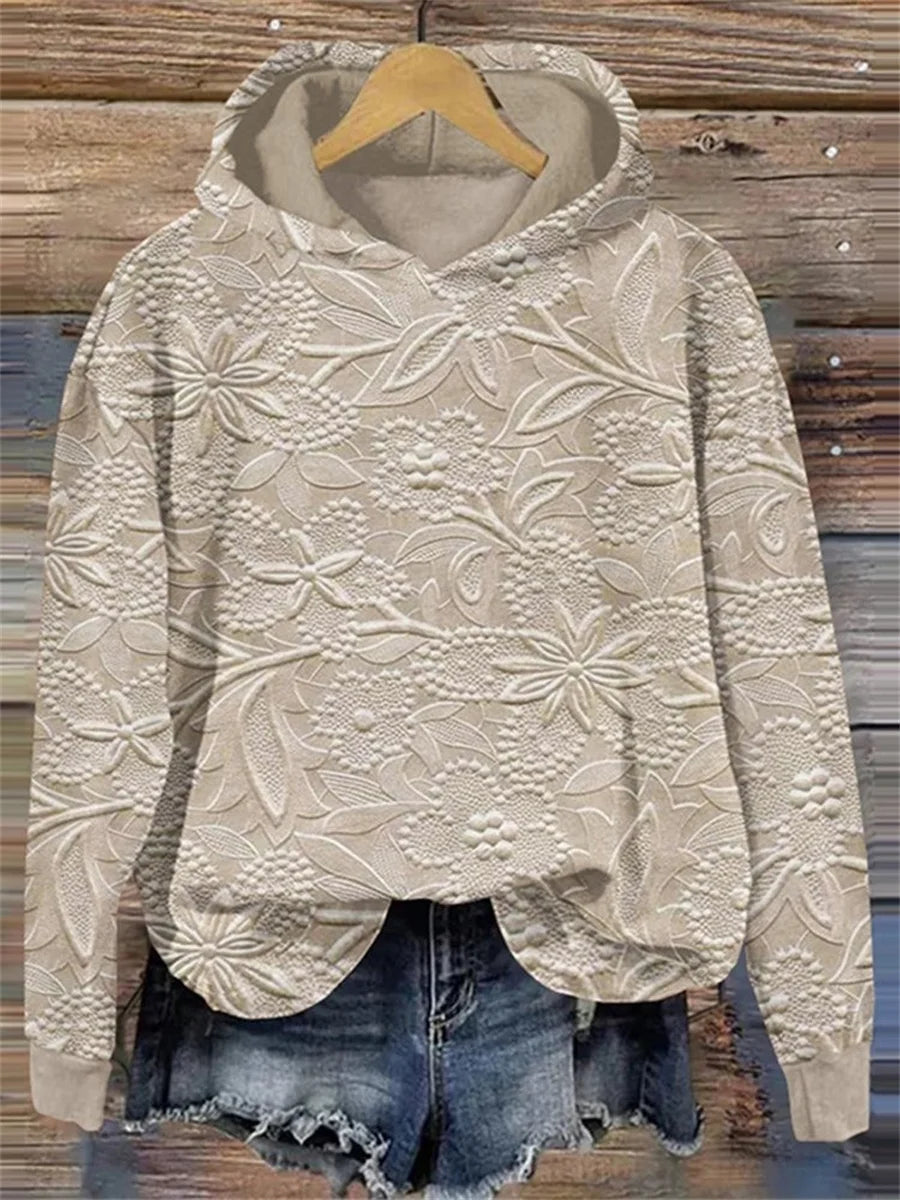 Casual Floral Printed Long Sleeve Casual Hoodie