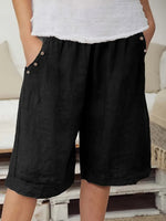 Women's Elastic Waist Bermuda Shorts with Side Buttons