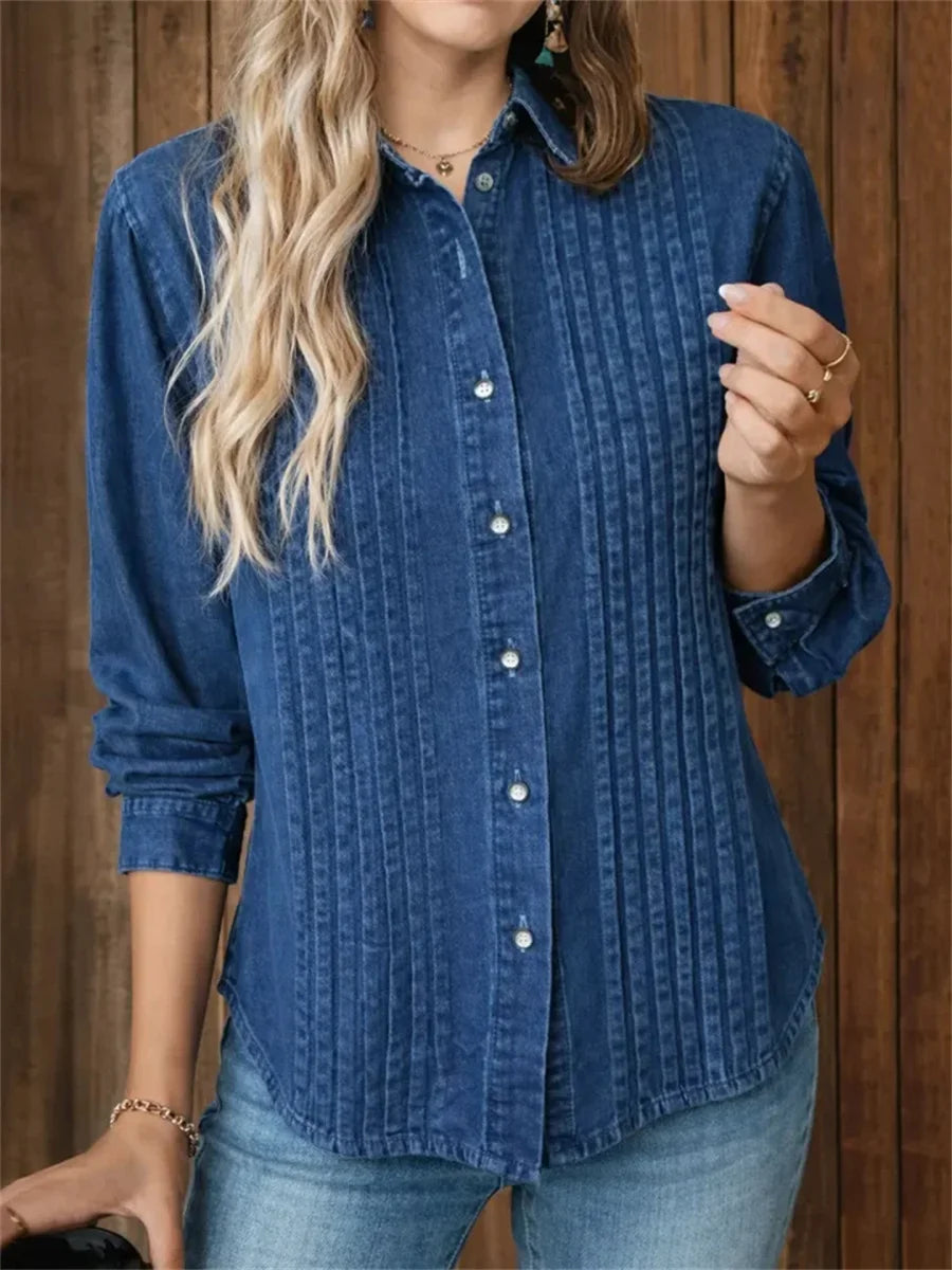 Women's Long Sleeve Casual Loose Pleated Blouse