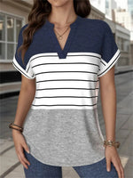 Casual Striped V-neck Short Sleeve Blouse