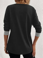 Comfy V-Neck Long Sleeve Color Block Top