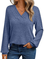 Plain V-neck Long Sleeve Sweater