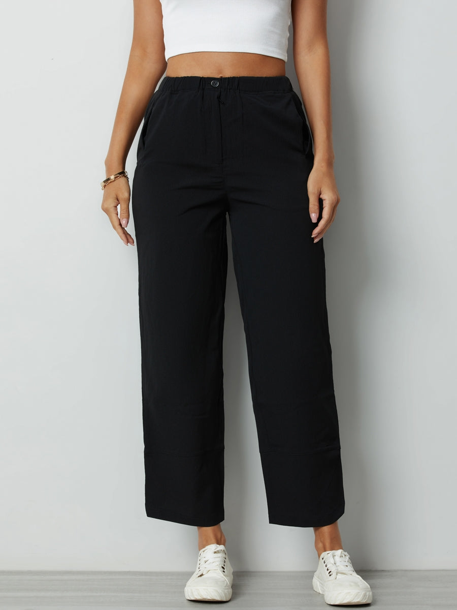 Charcoal Solid Buttons with Pockets Casual Pants