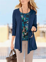Dark Blue Casual Lapel Solid Long Sleeve Cardigan