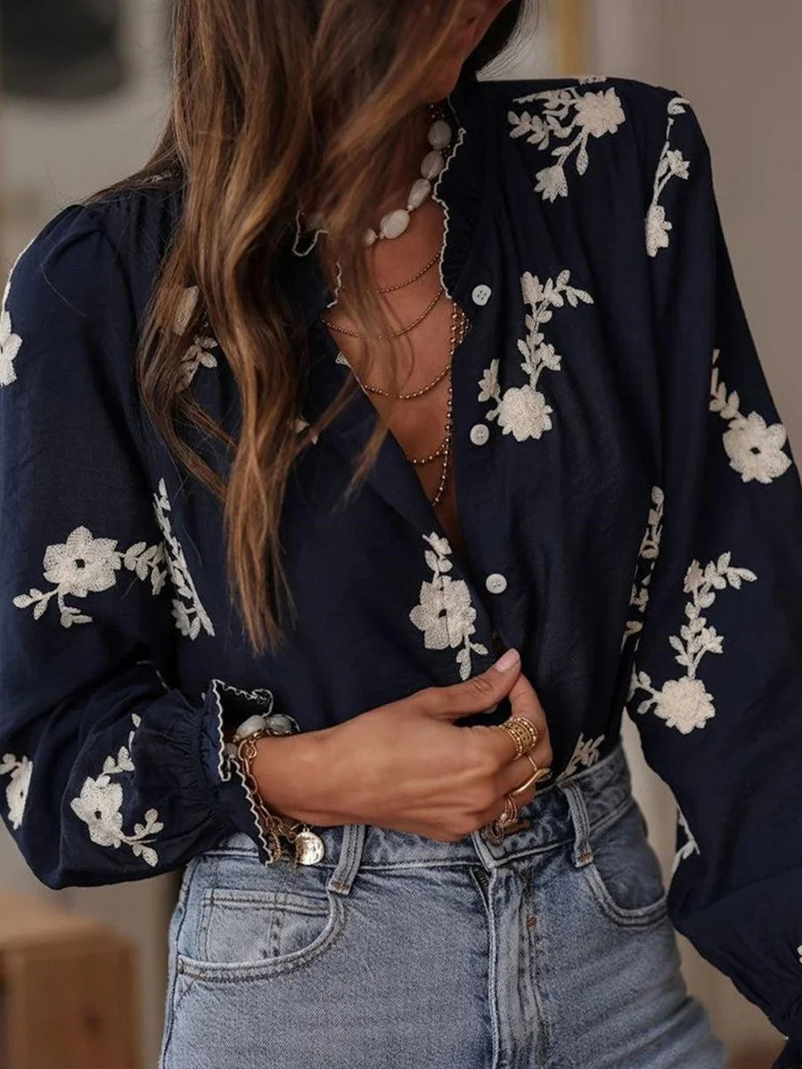 Romantic Floral Print Long Sleeve Blouse