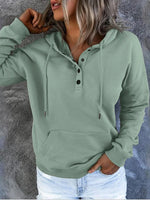 Green Solid Casual Tops Long Sleeve Hoodie with Pocket