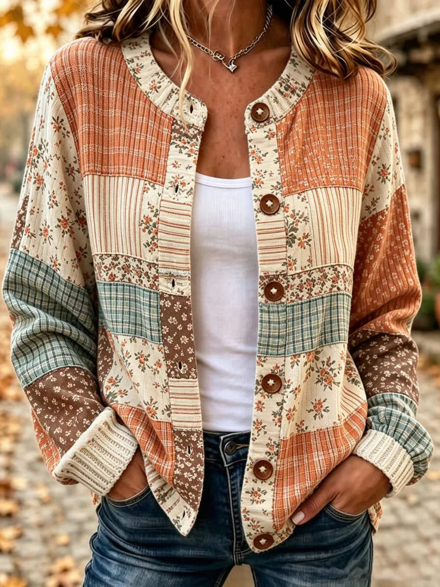 Women Floral Long Sleeve Comfy Vintage Printing Cardigan