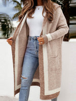 Contrast Hoodie Open Front Long Cardigan