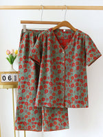 Plum Flower V-neck Cotton Loungewear Set