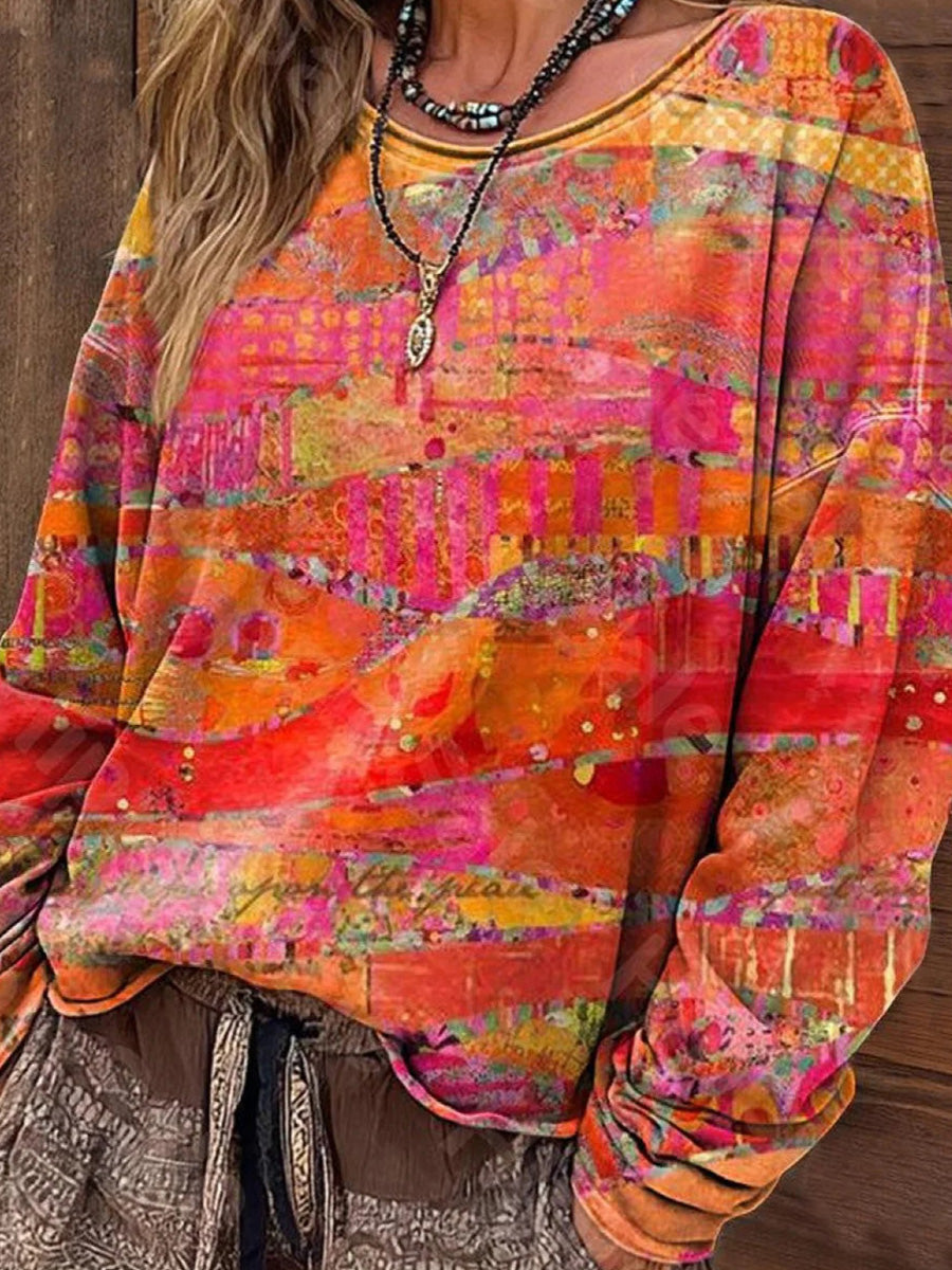 Showy Red Round Neck Long Sleeve Top