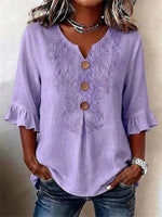 Vintage Leaf Print 3/4 Sleeve Blouse