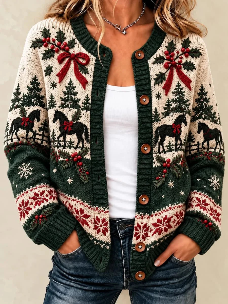 Women Christmas Long Sleeve Comfy Casual Printing Cardigan