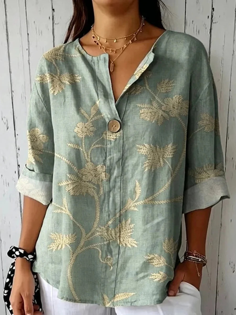 Casual 3/4 Sleeve Plain Regular Loose Shirt