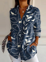 Floral Print Shirt Collar Long Sleeve Loose Shirt