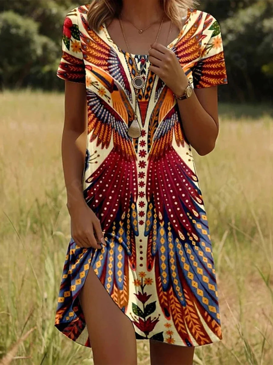 Casual Vintage Round Neck Short Sleeve Dress