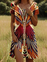 Casual Vintage Round Neck Short Sleeve Dress