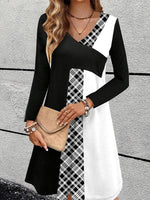 Elegant Black Patchwork V Neck Dress