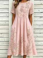 Casual Floral Print Round Neck Half Sleeve A-Line Dress