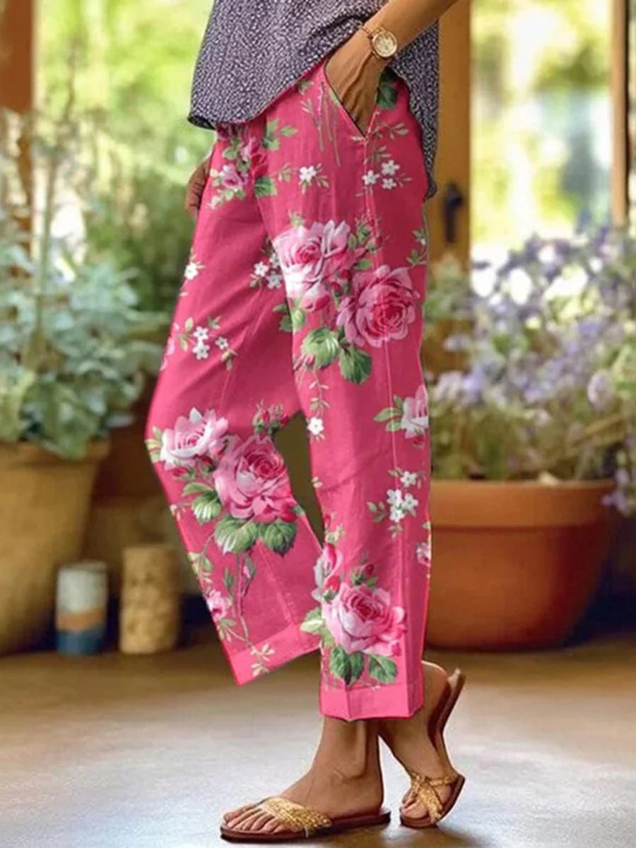 Pink Floral Print Pants