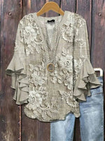 Vintage Floral Print Half Sleeve Blouse