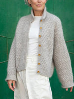 Stylish Plain Long Sleeve Collared Cardigan