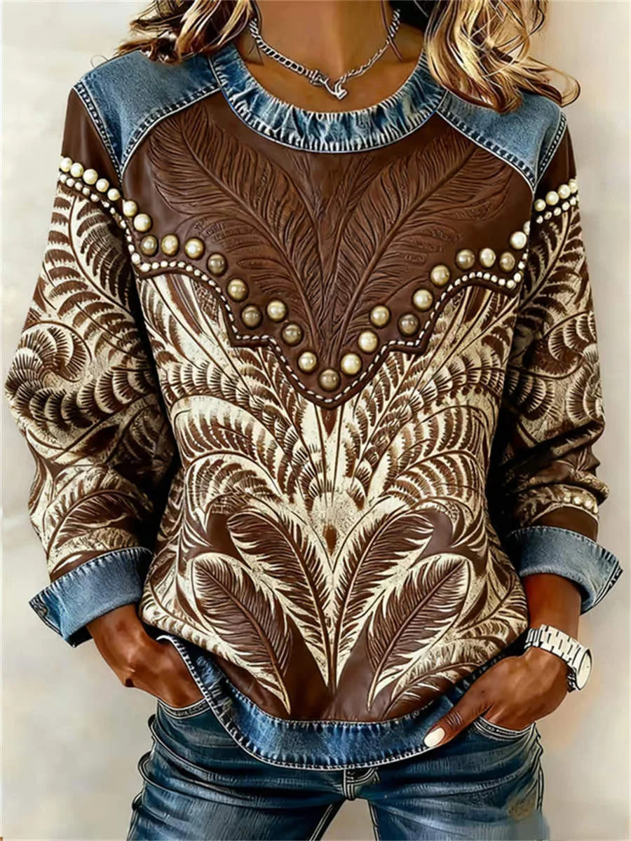 Vintage Wild West Crew Neck Long Sleeve Sweatshirt