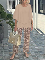 Stylish Khaki Round Neck 3/4 Sleeve Two Piece Set