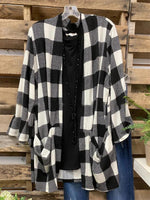 Black Casual Lapel Plaid Long Sleeve Cardigan