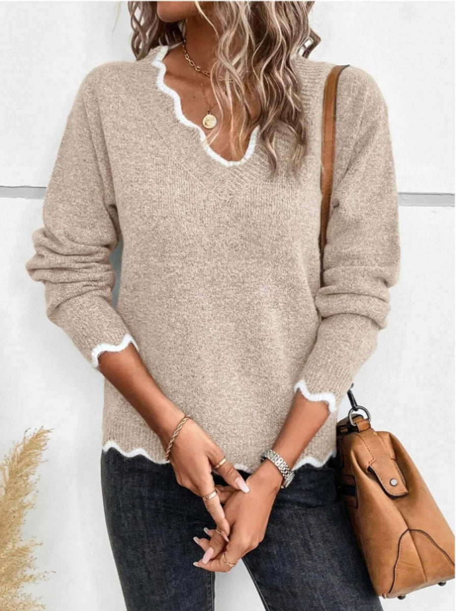 Yarn Color Block Long Sleeve Comfy Casual Sweater