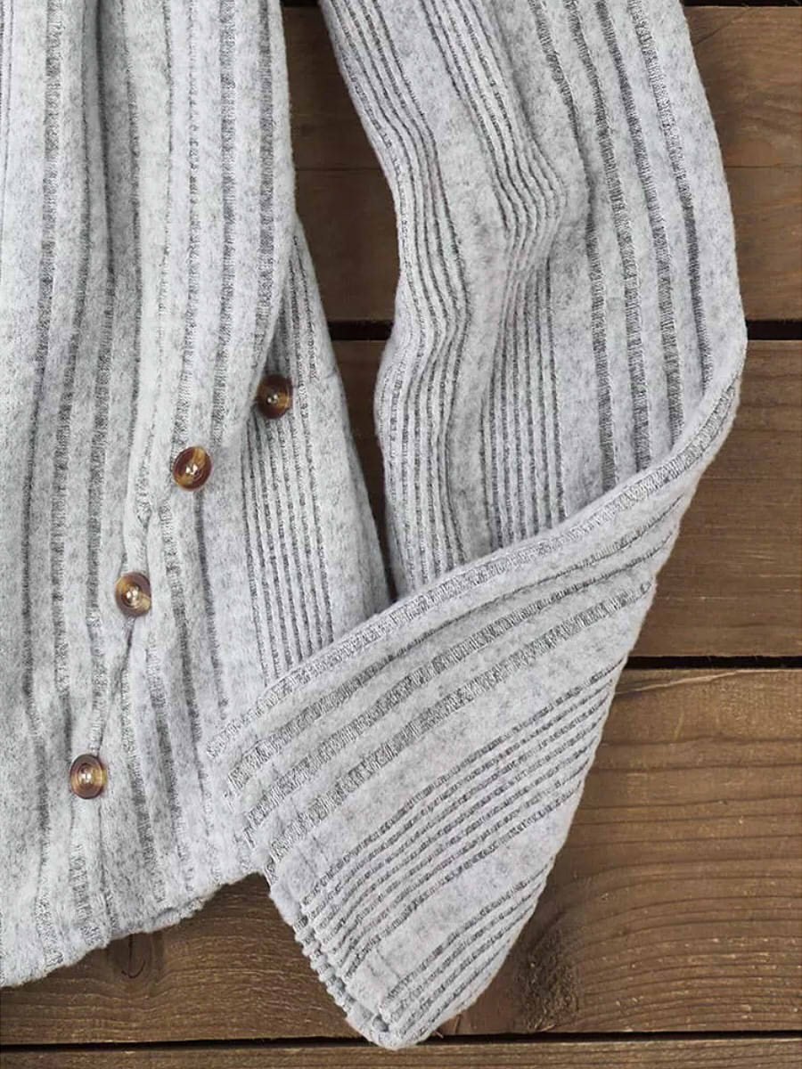 Button Plain Notched Neck Long Sleeve Blouse