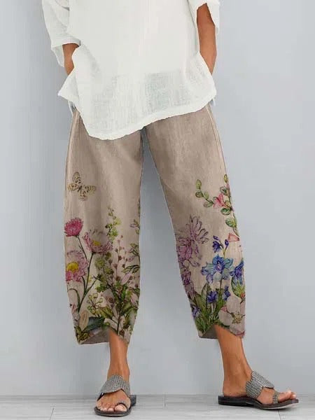 Khaki Casual Plain Printed Daily Pants