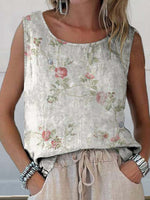 Retro Floral Art Print Casual Tank Top