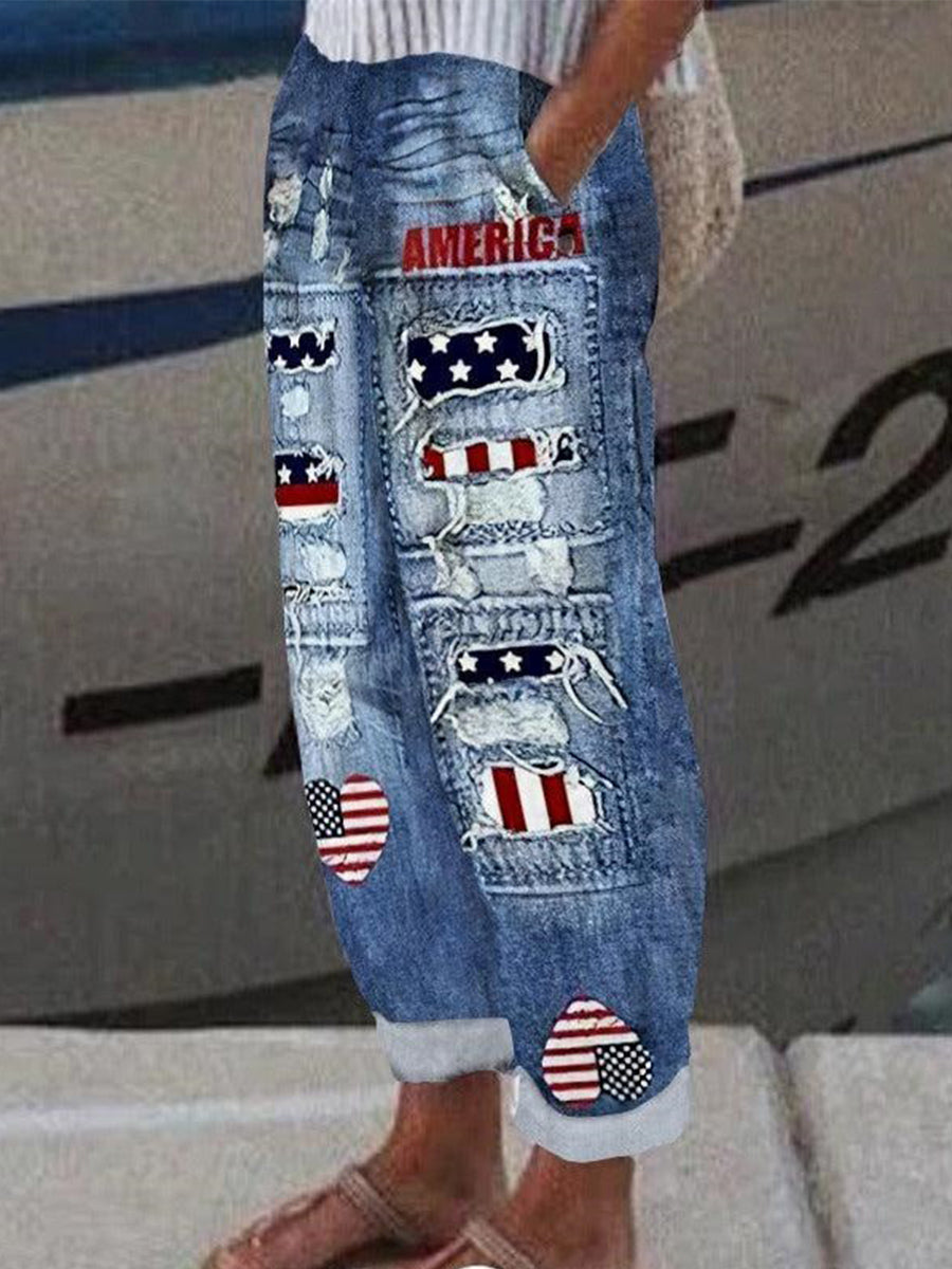 Temperament Side Pocket Blue Pants