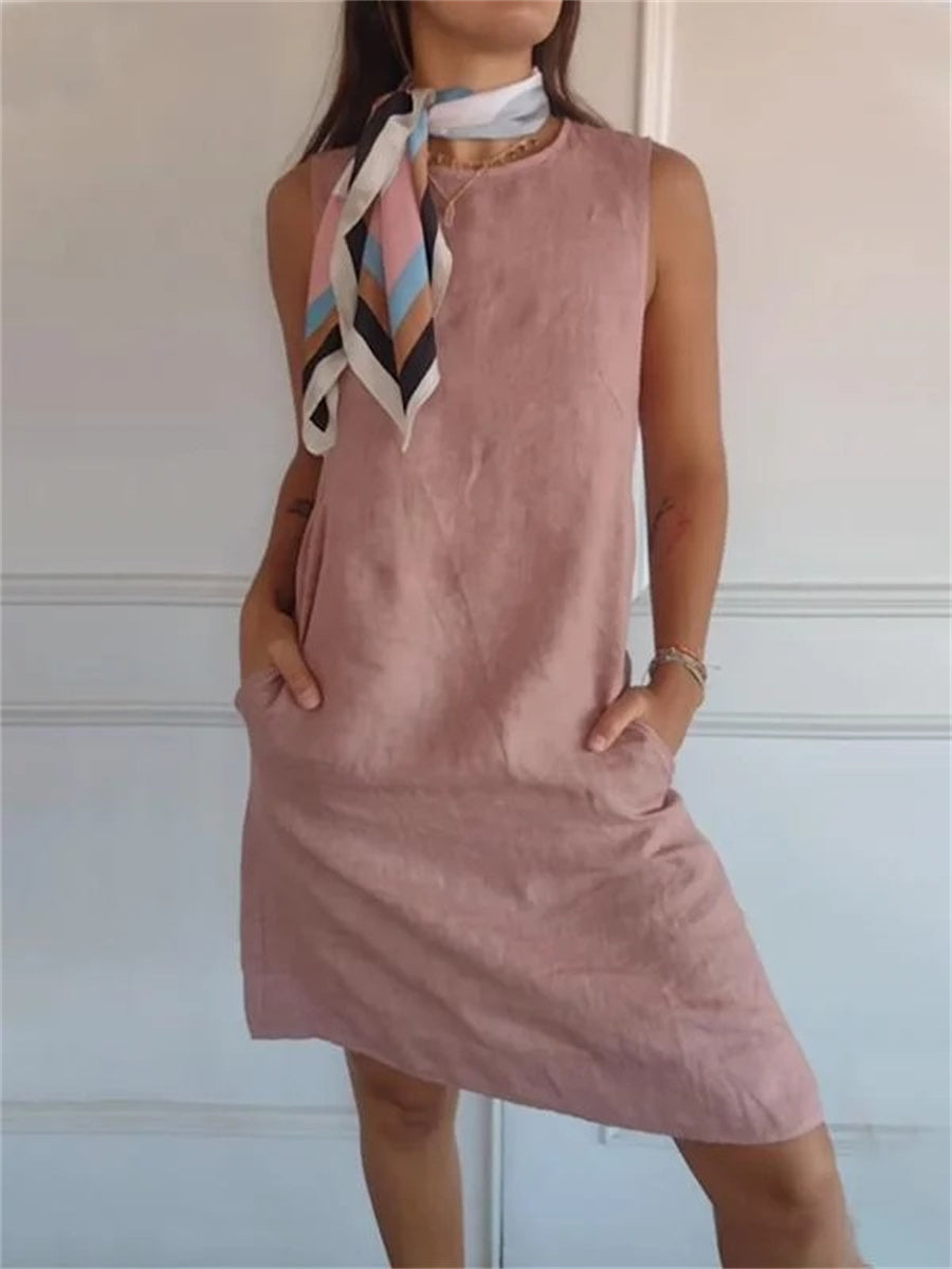 Solid Simple Round Neck Sleeveless Dress