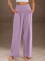 Purple Plain Elastic Waistband Side Pocket Pants
