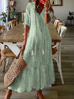 Casual V-neck Abstract Printed Maxi Dress