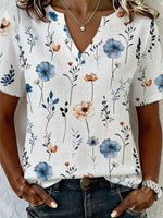 Ditsy Floral Print V-Neck Short-Sleeve Casual Blouse